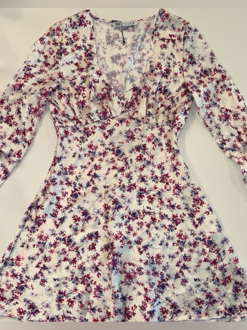 Zara White Mini Dress with Pink & Blue Floral Print